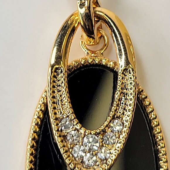 Black and Gold Oval Drop Earrings with Crystals - Picture 5 of 7
